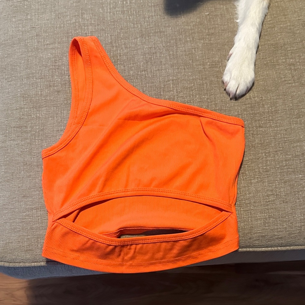 Women’s One-Shoulder Orange Crop Tank Top